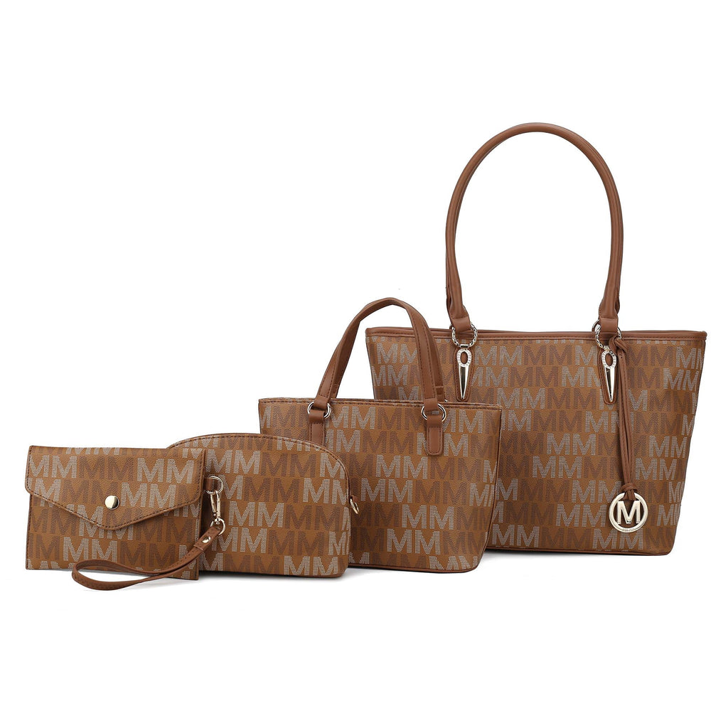 by Mia K. Marimar Women'S Tote Bag with Pouch and Wristlet, Signature 4 Piece Set - White