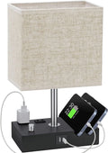 Lámpara De Mesa De Noche Para Dormitorio Con Puertos De Carga USB Rápida Dual, Lámparas De Mesita De Noche Totalmente Regulables Con 2 Soportes Para Teléfono Y 2 Tomas De Carga, Lámpara De Escritorio Con Pantalla De Tela Para Sala De Estar